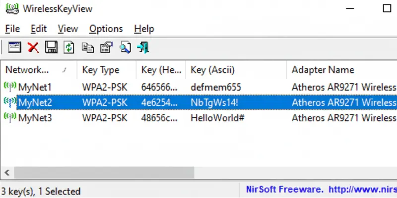 برنامج WirelessKeyView